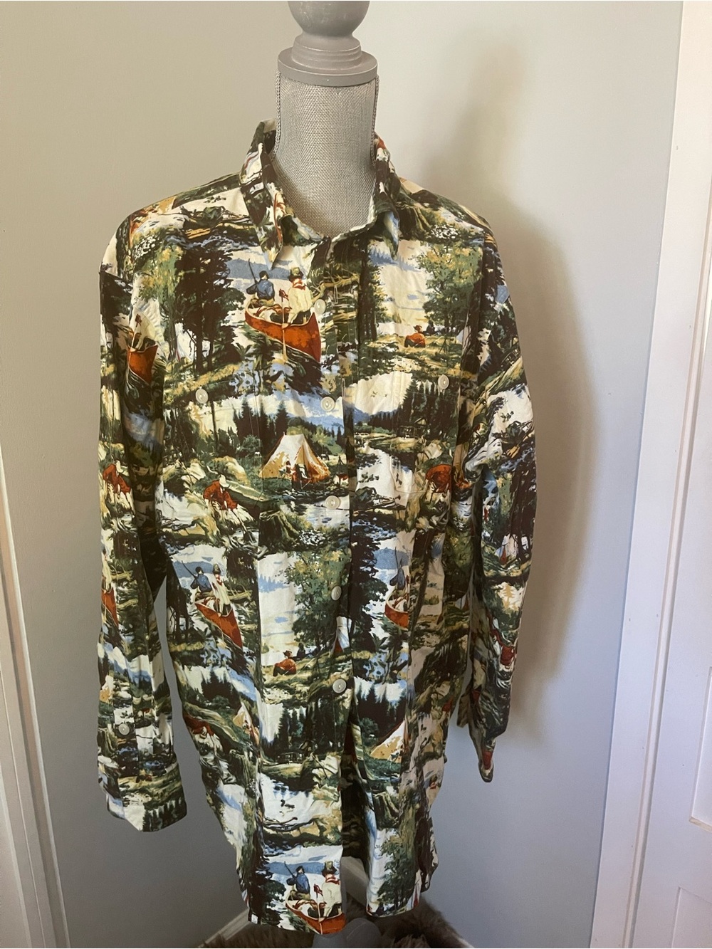 Cremieux Men’s XL Scenic Wilderness Print Button-Down Shirt – Long Sleeve